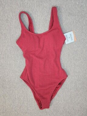 Shade & Shore Women’s Pucker Scoop‑Neck One‑Piece – Red (Size XS)